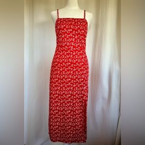 Red and white floral Zara midi dress, size M